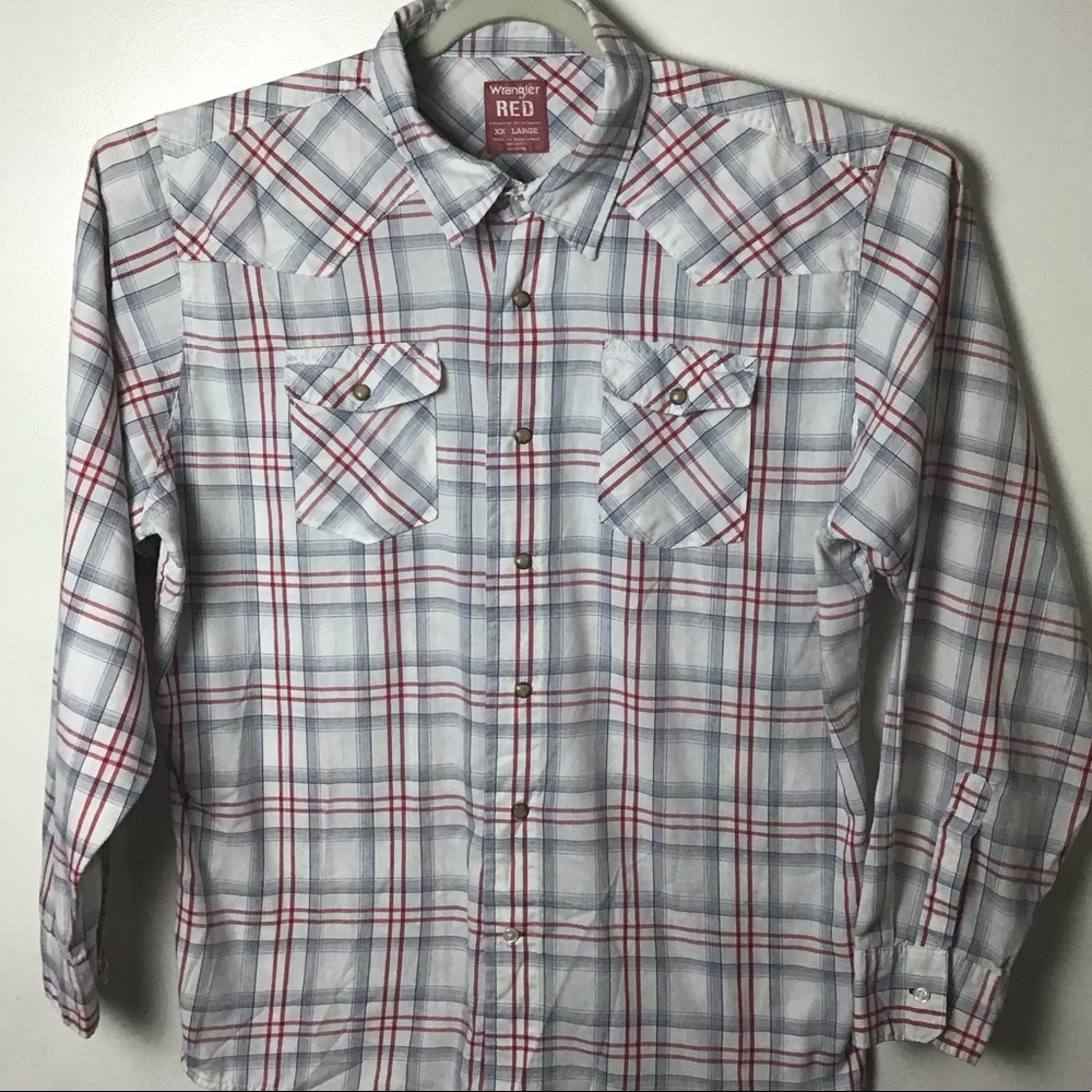 Wrangler red plaid long sleeve snap front cowboy shirt. XXL